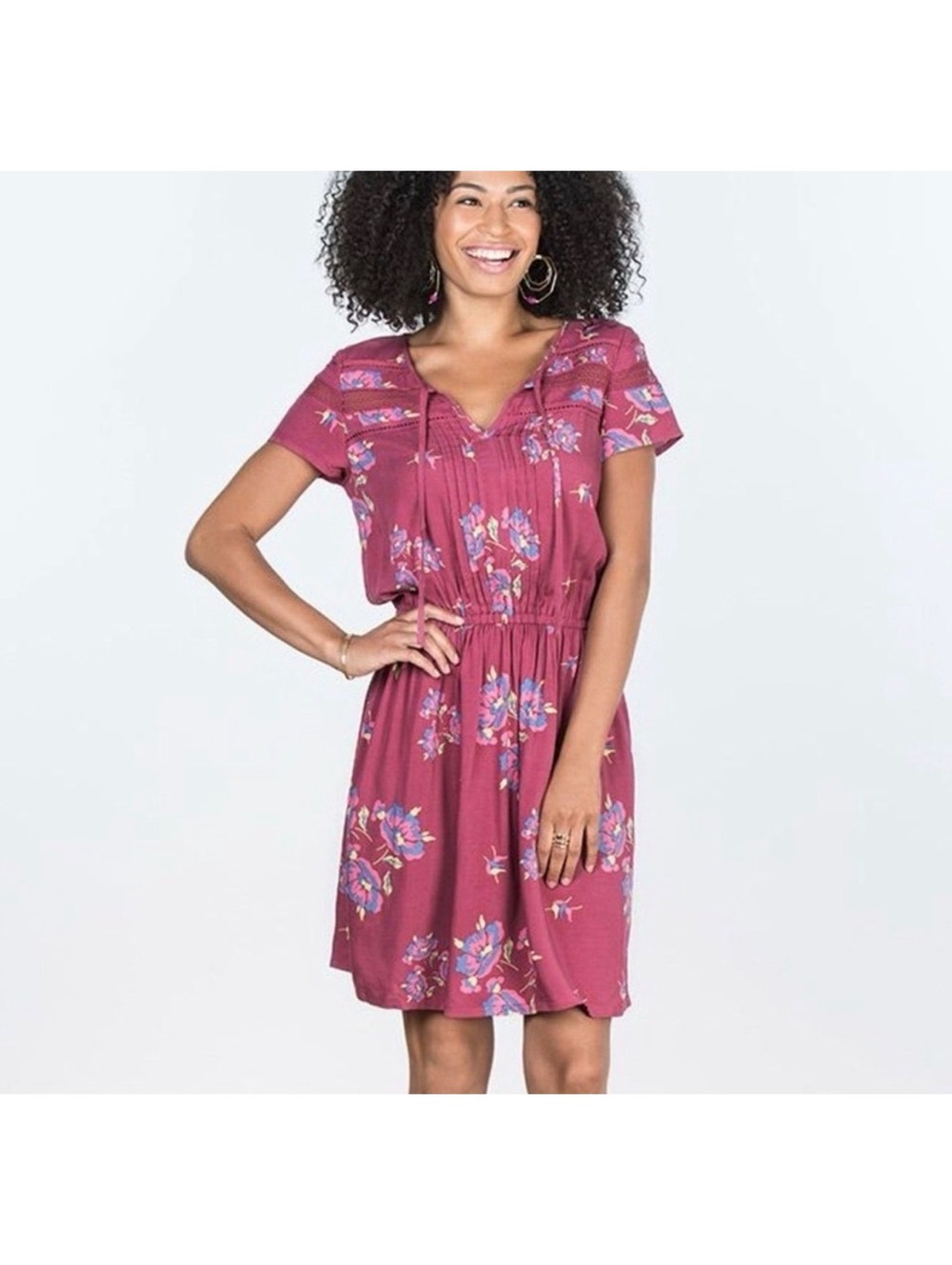 Matilda Jane | Dresses | Matilda Jane Burgundy Art Class Floral Dress With Lace Detail Size Xs